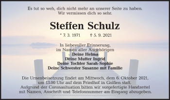 Traueranzeige von Steffen Schulz von lausitzer_rundschau