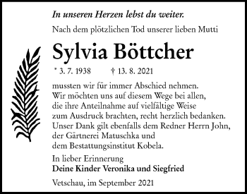 Traueranzeige von Sylvia Böttcher von lausitzer_rundschau