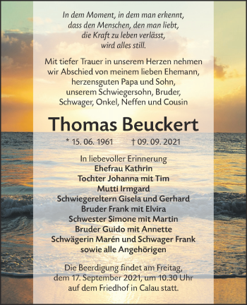 Traueranzeige von Thomas Beuckert von lausitzer_rundschau