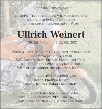 Traueranzeige von Ullrich Weinert von lausitzer_rundschau