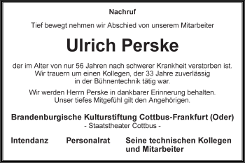Traueranzeige von Ulrich Perske von lausitzer_rundschau