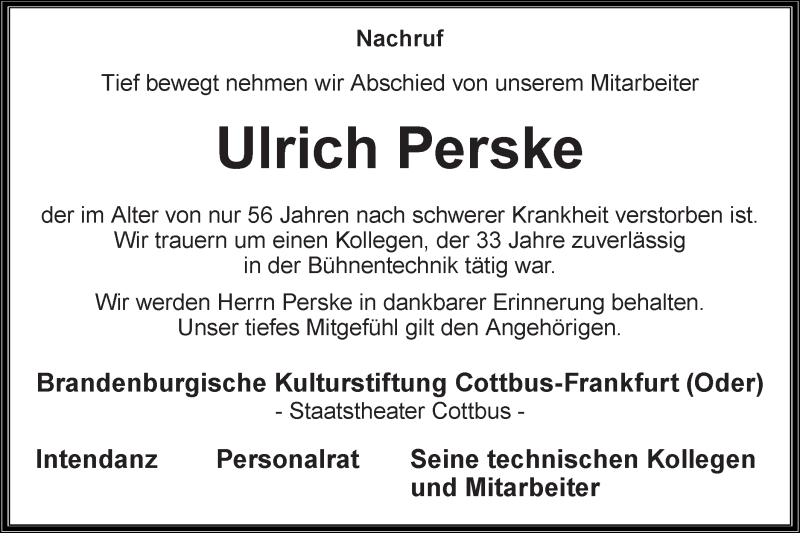  Traueranzeige für Ulrich Perske vom 11.09.2021 aus lausitzer_rundschau