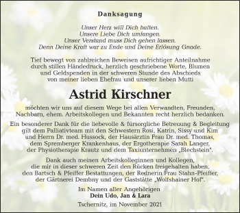 Traueranzeige von Astrid Kirschner von lausitzer_rundschau