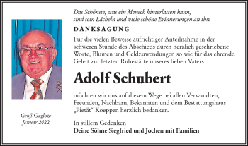 Traueranzeige von Adolf Schubert von lausitzer_rundschau