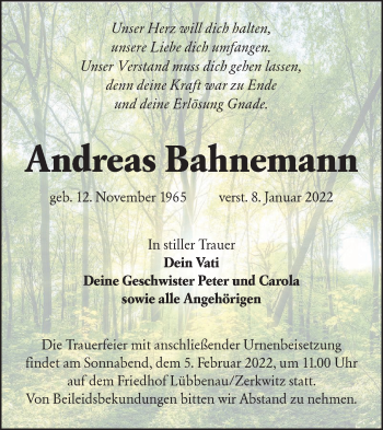 Traueranzeige von Andreas Bahnemann von lausitzer_rundschau