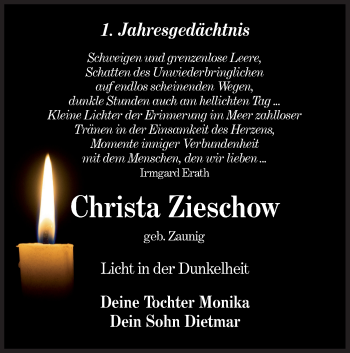 Traueranzeige von Christa Zieschow von lausitzer_rundschau