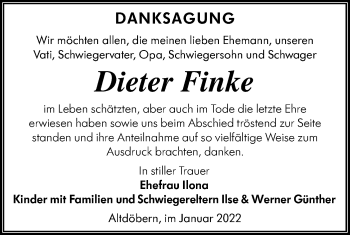 Traueranzeige von Dieter Finke von lausitzer_rundschau