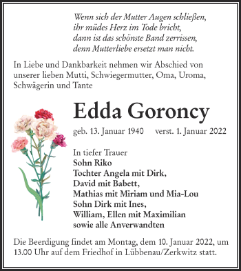 Traueranzeige von Edda Goroncy von lausitzer_rundschau