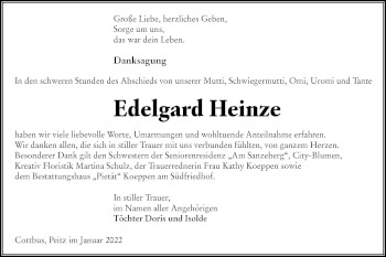 Traueranzeige von Edelgard Heinze von lausitzer_rundschau