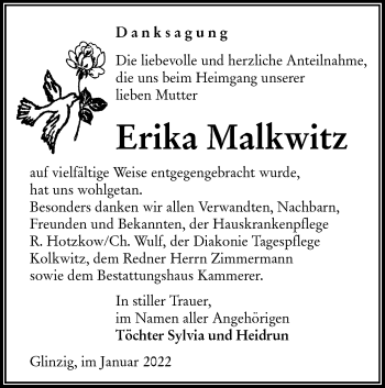 Traueranzeige von Erika Malkwitz von lausitzer_rundschau