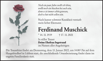 Traueranzeige von Ferdinand Muschick von lausitzer_rundschau