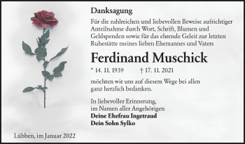 Traueranzeige von Ferdinand Muschick von lausitzer_rundschau