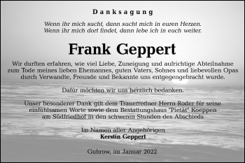 Traueranzeige von Frank Geppert von lausitzer_rundschau