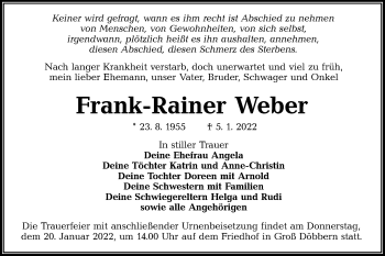 Traueranzeige von Frank-Rainer Weber von lausitzer_rundschau