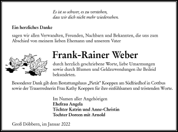 Traueranzeige von Frank-Rainer Weber von lausitzer_rundschau