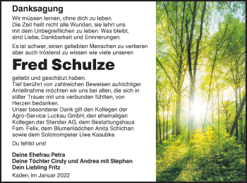 Traueranzeige von Fred Schulze von lausitzer_rundschau