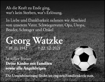 Traueranzeige von Georg Watzke von lausitzer_rundschau