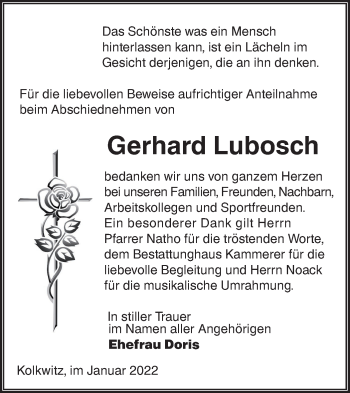 Traueranzeige von Gerhard Lubosch von lausitzer_rundschau
