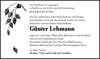 Traueranzeige von Günter Lehmann von lausitzer_rundschau