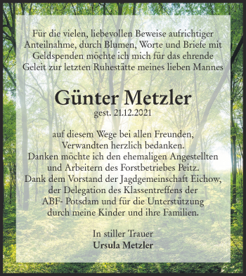 Traueranzeige von Günter Metzler von lausitzer_rundschau