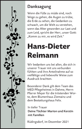 Traueranzeige von Hans-Dieter Reimann von lausitzer_rundschau