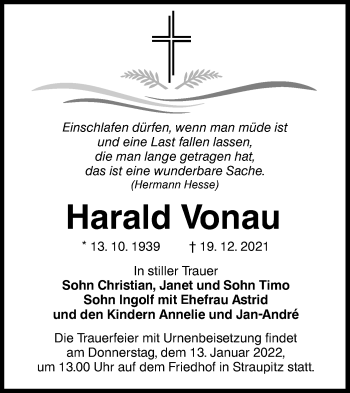 Traueranzeige von Harald Vonau von lausitzer_rundschau