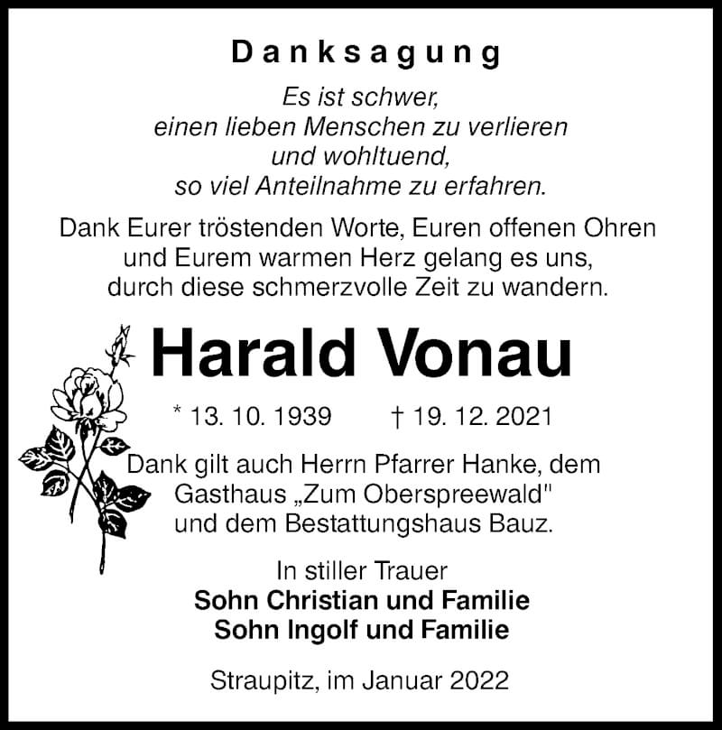  Traueranzeige für Harald Vonau vom 22.01.2022 aus lausitzer_rundschau