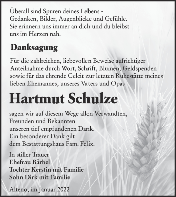 Traueranzeige von Hartmut Schulze von lausitzer_rundschau