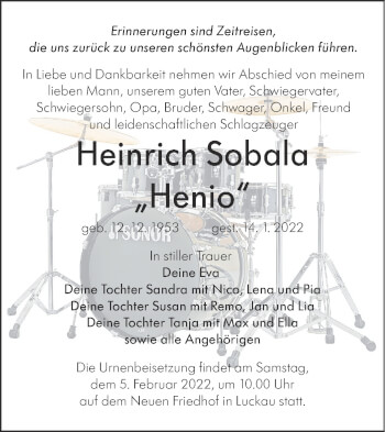 Traueranzeige von Heinrich Sobala von lausitzer_rundschau