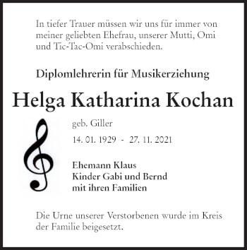 Traueranzeige von Helga Katharina Kochan von lausitzer_rundschau