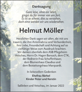 Traueranzeige von Helmut Möller von lausitzer_rundschau