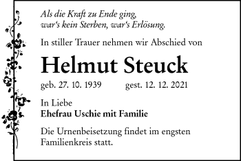 Traueranzeige von Helmut Steuck von lausitzer_rundschau