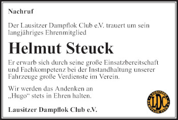 Traueranzeige von Helmut Steuck von lausitzer_rundschau
