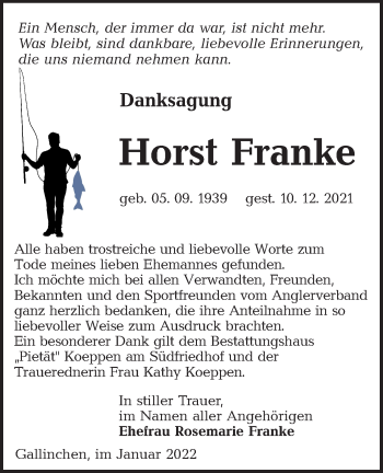 Traueranzeige von Horst Franke von lausitzer_rundschau