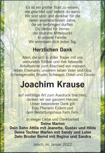 Traueranzeige von Joachim Krause von lausitzer_rundschau