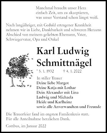 Traueranzeige von Karl Ludwig Schmittnägel von lausitzer_rundschau