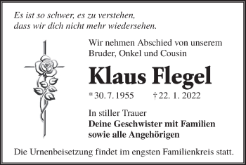 Traueranzeige von Klaus Flegel von lausitzer_rundschau