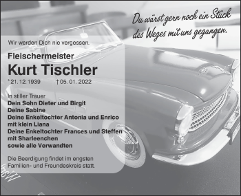 Traueranzeige von Kurt Tischler von lausitzer_rundschau