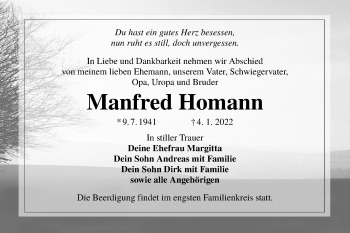 Traueranzeige von Manfred Homann von lausitzer_rundschau