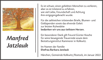 Traueranzeige von Manfred Jatzlauk von lausitzer_rundschau