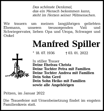 Traueranzeige von Manfred Spiller von lausitzer_rundschau