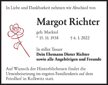 Traueranzeige von Margot Richter von lausitzer_rundschau
