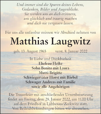 Traueranzeige von Matthias Laugwitz von lausitzer_rundschau