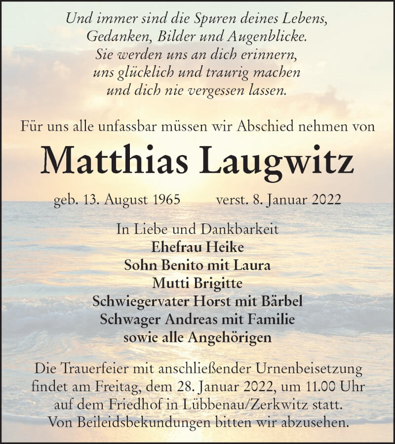  Traueranzeige für Matthias Laugwitz vom 22.01.2022 aus lausitzer_rundschau
