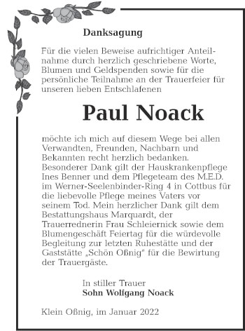 Traueranzeige von Paul Noack von lausitzer_rundschau
