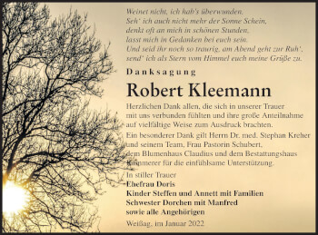 Traueranzeige von Robert Kleemann von lausitzer_rundschau