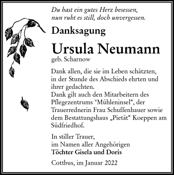 Traueranzeige von Ursula Neumann von lausitzer_rundschau