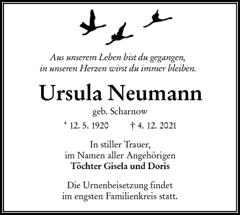 Traueranzeige von Ursula Neumann von lausitzer_rundschau