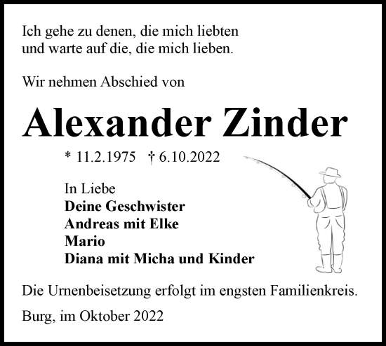 Traueranzeige von Alexander Zinder von lausitzer_rundschau