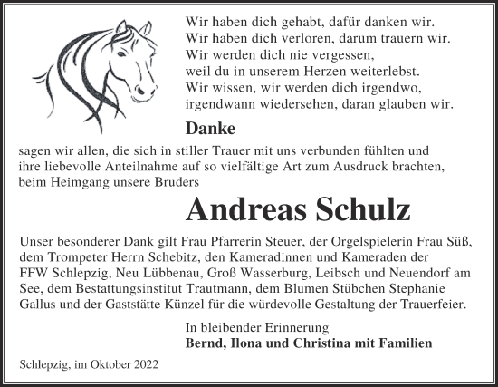 Traueranzeige von Andreas Schulz von lausitzer_rundschau
